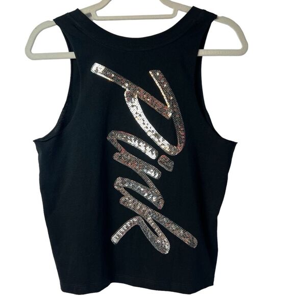 PINK Victoria’s Secret Webbed Mesh Sequined Logo Tank Top Black S - Picture 1 of 5